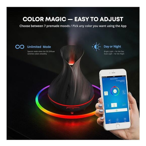 Essential Oil Aromatherapy 400ml Ultrasonic Diffuser & Humidifier Smart WiFi LED - Picture 10 of 16